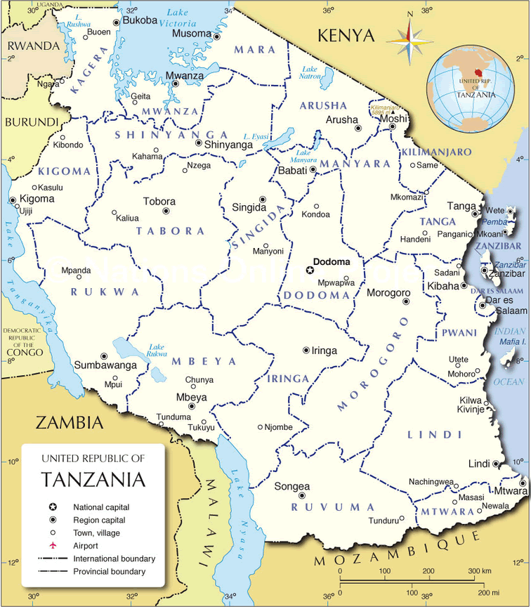 Tanzania regional map